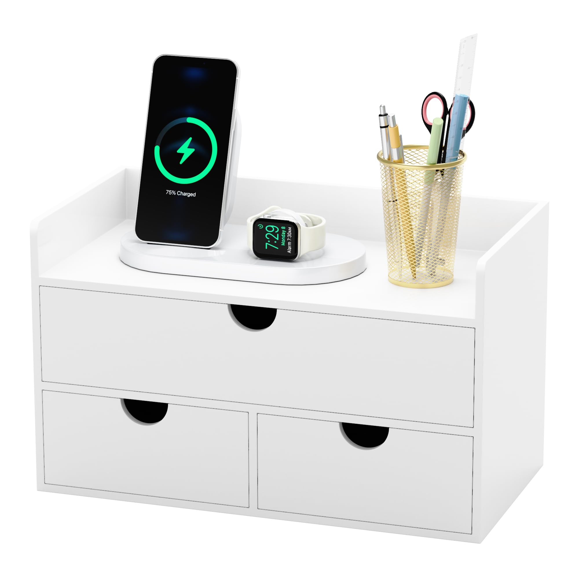 Bamboo Desk Organizer with Drawers Desktop Storage Drawers for Bills Office Supplies Kitchen Utensils Organizing Tool for Home Classroom Organization