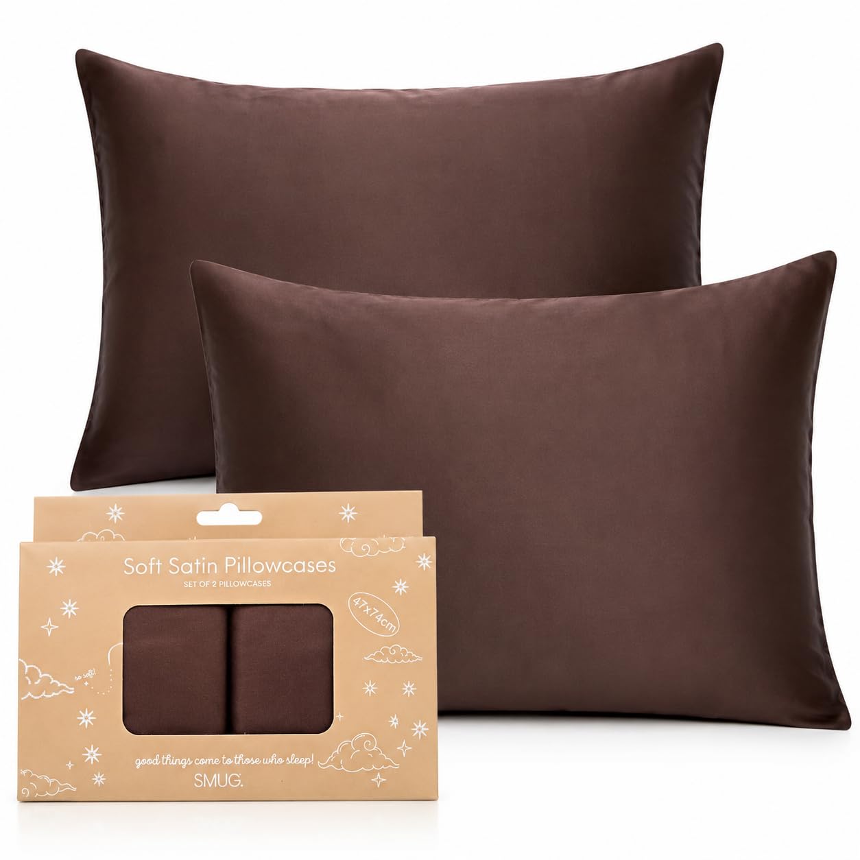 SMUG Satin Pillowcases 2 Pack | Luxury Satin Pillowcases | Silky, Cooling Covers for Frizz-Free Hair & Smooth Skin, Anti-Wrinkle with Envelope Closure for Women (Standard/Queen) | Mocha