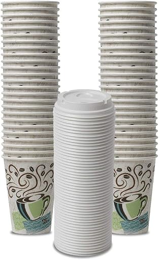 Dixie PerfecTouch WiseSize Coffee Design Insulated Paper Cup, 12oz Cups and Lids Bundle (12 oz, 50 Cups, 50 Lids)