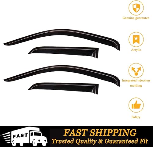 Miniatura 8 de Ventvisor Deflector de ventana lateral Viseras de ventana Juego de protectores de lluvia para Ford 2004-2014 para Ford para F150 Supercab Extended