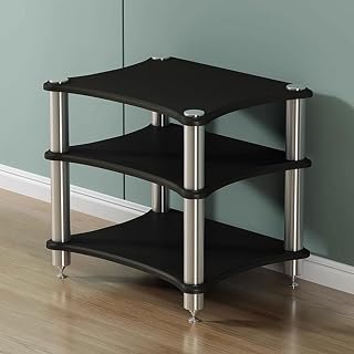 Audio Video Rack HiFi Stand for Home Theater, CD/DVD & Amplifier Storage Shelf, High-Density Fiberboard & Stainless Steel, Open Media Organizer with Shockproof Base for Home Office & Audio System