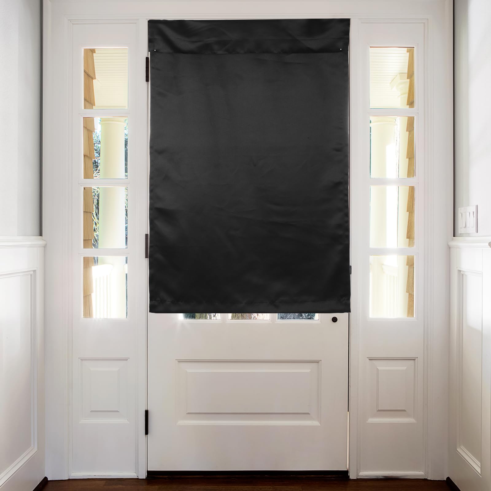 sourcing map Blackout Door Curtains, French Side Door Window Curtain for Privacy, Glass Patio Front Doors Sidelight Tie Up Shade, Black, 26" x 39", 1 Panel