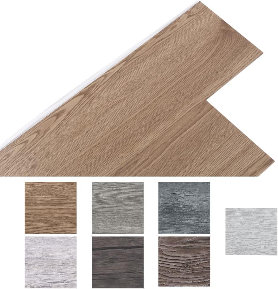 INMOZATA 36Pcs Self-Adhesive PVC Flooring Planks Floorboard Planks Waterproof Floor Stickers for Kitchen Bedroom Bathroom Home Floor Tile 91.5 X 15.2CM (Original Wood)