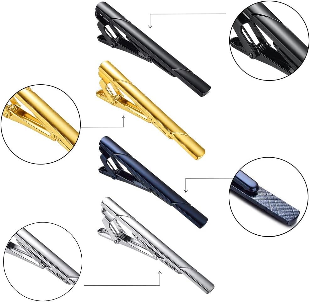 Roctee 7 Pack Tie Clip Set Mens Tie Bar | Formal Business Necktie Bar Pinch Tie Clip in Gold/Silvery/Black/Navy | Best Chioce for Father, Lover, Friends and Husband