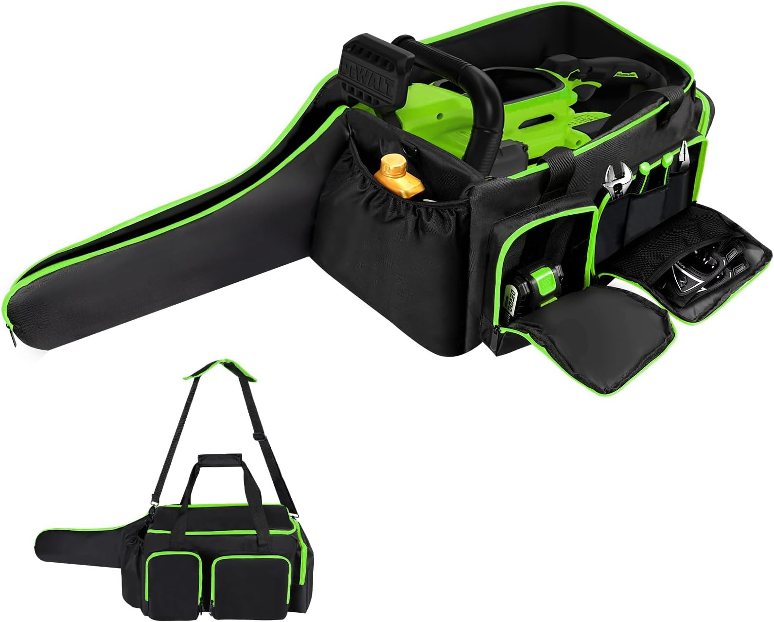 Chainsaw Carrying Case for 10 Inch Brushless Cordless Chainsaws, Universal Storage Bag for Most Major Brands, Black with Neon Green