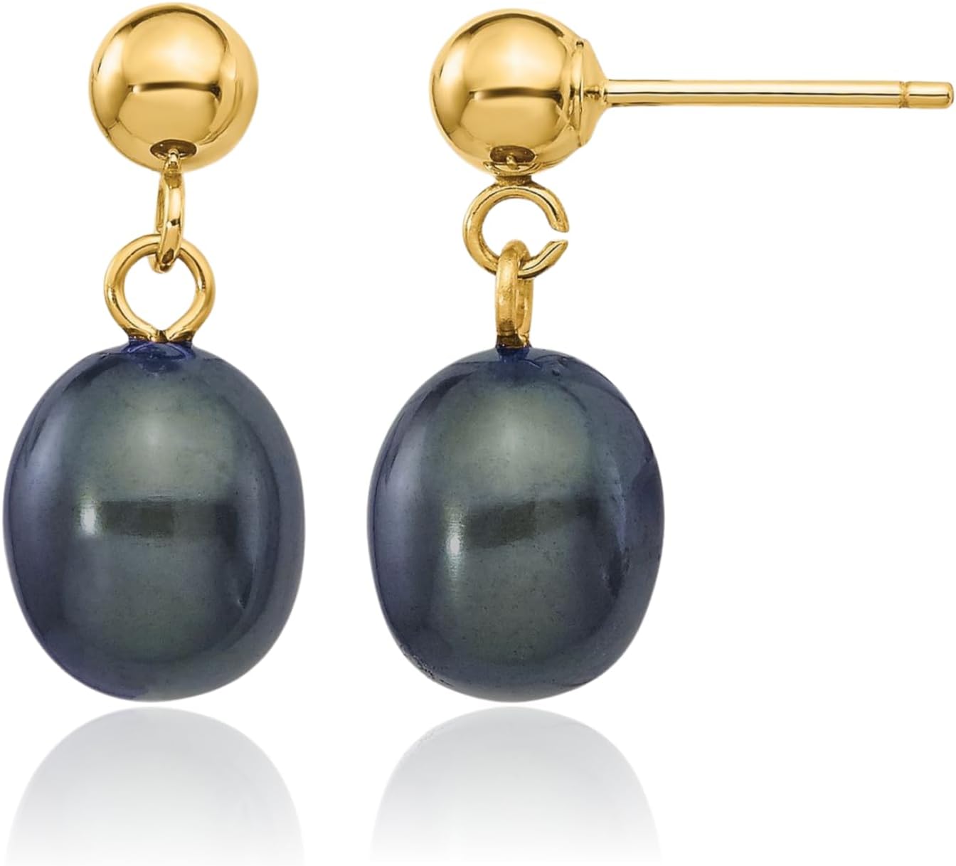 IceCarats 14K Yellow Gold Lightweight 7mm Freshwater Black Pearl Small Rice Dangle Earrings Prong Set, Butterfly Back For Her