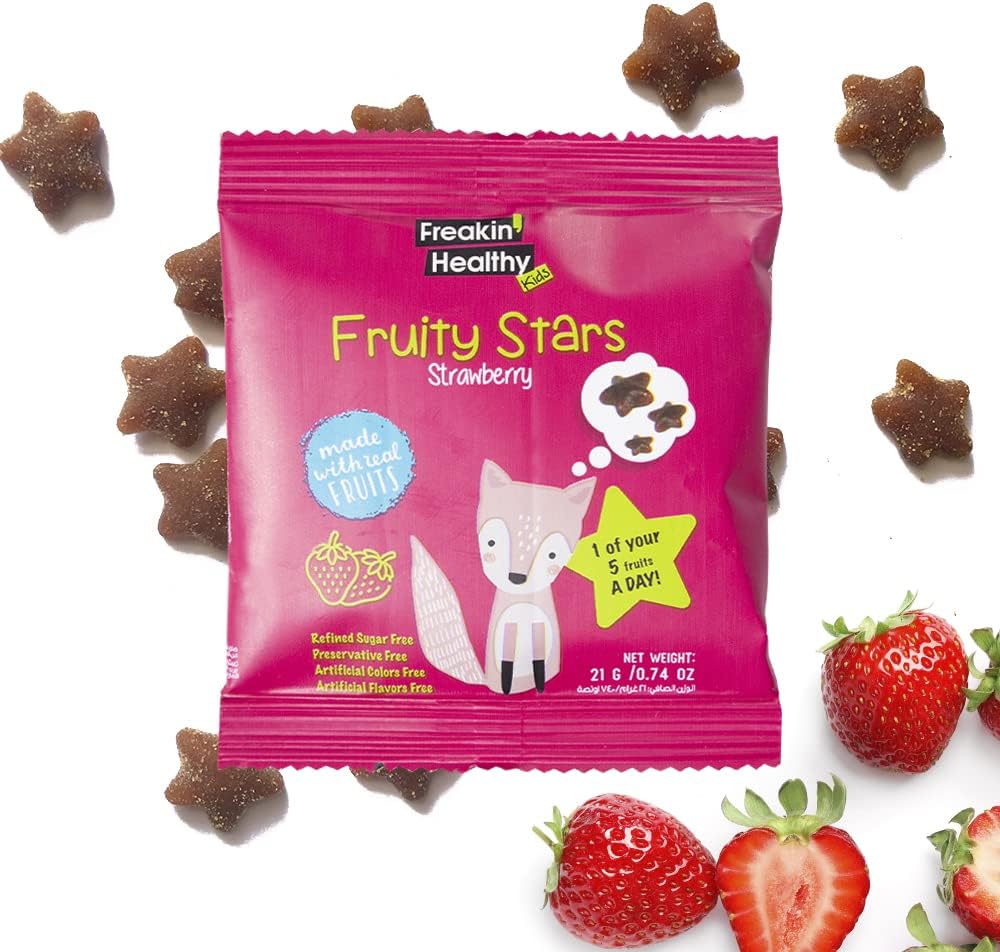 Freakin Healthy Strawberry Fruity Stars 21g – Natural Fruit Jelly, Healthy Treat, Plant-Based Kids Snacks
