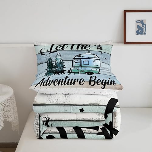 Miniatura 4 de Erosebridal Juego de ropa de cama de camping feliz para caravana, diseño de oso de pino, diseño de oso a mano, edredón retro de granja, edredón de