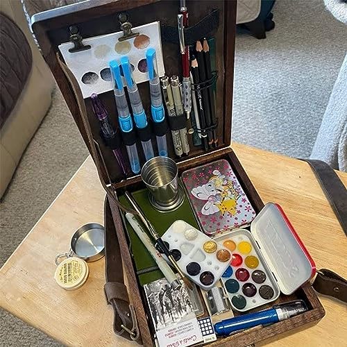 RYAJK Writers Messenger Wood Box,Retro Wooden Handmade Portable Crossbody Postman Bag, Storage Box Shoulder Bag,Retro Writer Storage Box for Artist Or Writer3