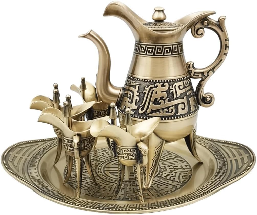 Bronze Wine Set Wine Separator Chinese Liquor Pot Antique Wine Glass Goblet Wine Bottle Gift Box