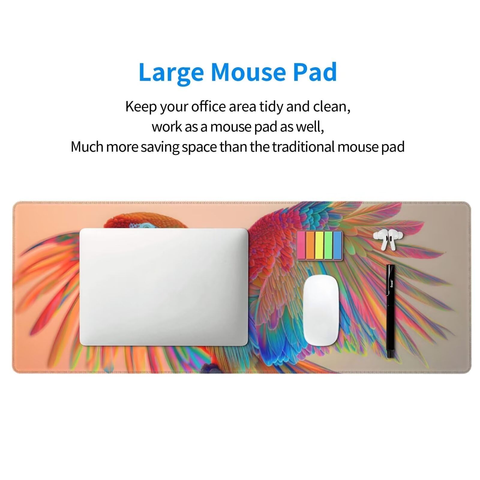 Tappetino Mouse, Tappetino Mouse Gaming Grande XXL 1500x800x3mm Tappetino Scrivania Mouse Pad, Base in Gomma Antiscivolo, Bordi Cuciti,Lavabile, Mousepad per Ufficio e Gaming (Parrot colorato) R-78