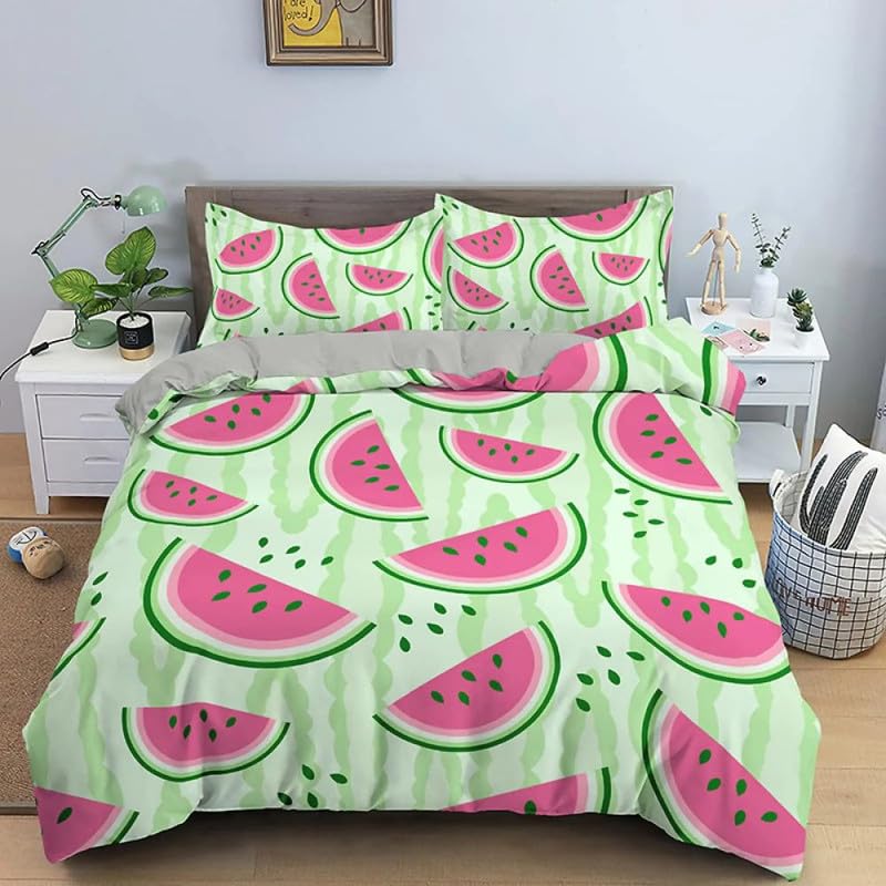 Housse de couette 90x190 microfibre 110g haut de gamme avec taie d'oreiller motif pastèque