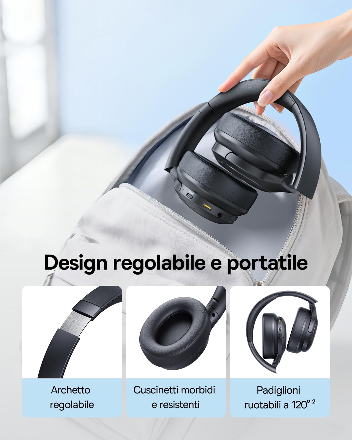 Baseus BH1 Lite Cuffie Bluetooth Over-Ear, Leggere e Comode Cuffie Wireless con Suono Cristallino, Driver Dinamici da 40 mm, Fino a 80 Ore di Autonomia, Bluetooth 6.0 – Nero Interstellare