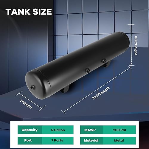 Miniatura 2 de STAYTOP 5 galones (18 litros) 7 puertos suspensión bolsa de aire tren camión cuerno tanque de aire 200 PSI