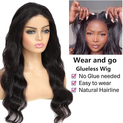 Miniatura 5 de Annarily Wear and Go - Pelucas sin pegamento, pelucas onduladas precortadas de encaje frontal 4x4 HD, pelucas de cabello humano para mujeres, sin