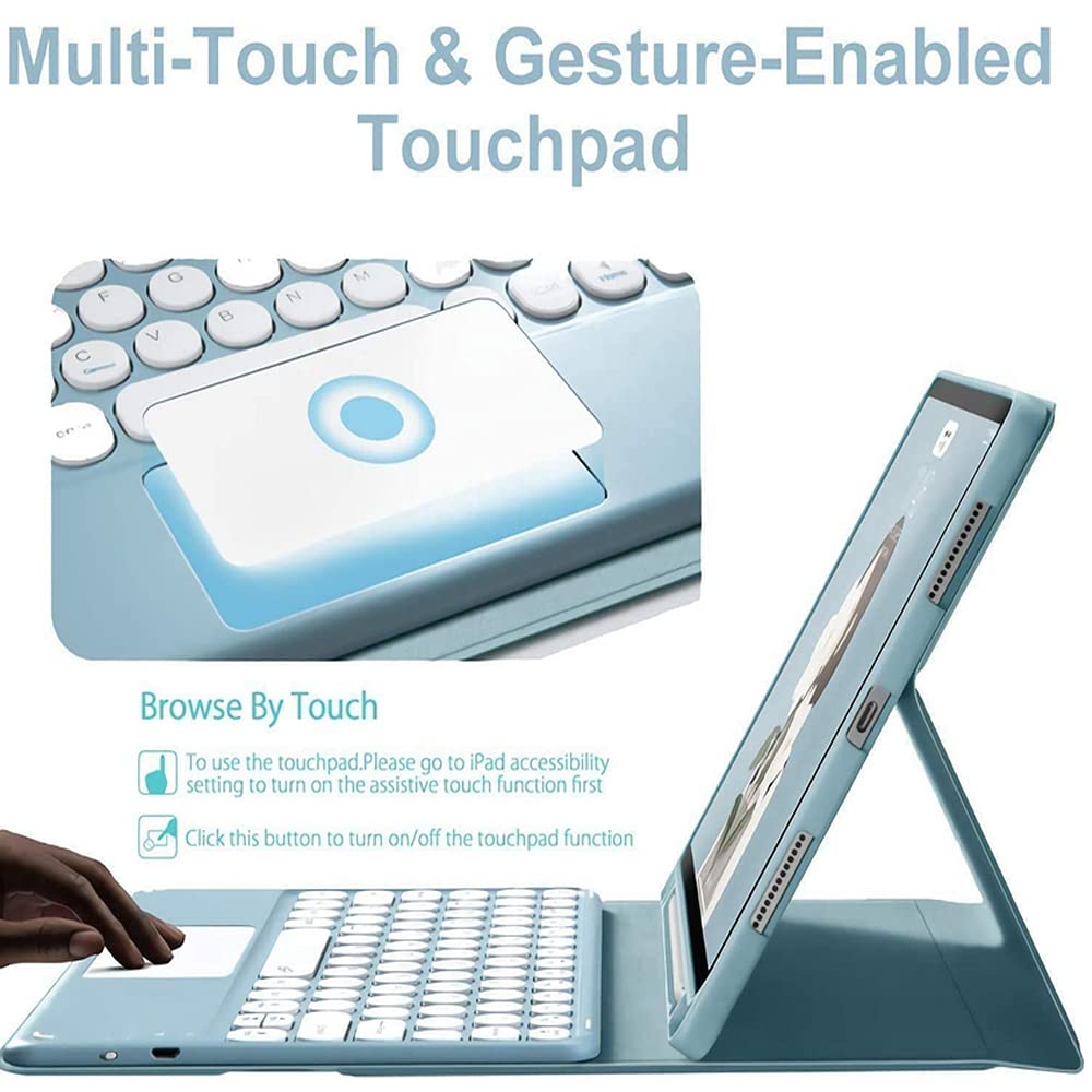 Étui clavier pour Galaxy Tab S8 / Tab S7 11" (modèle SM-X700/X706/T870/T875/T876), mignon clavier rond couleur tactile clavier et souris avec porte-stylet S, bleu