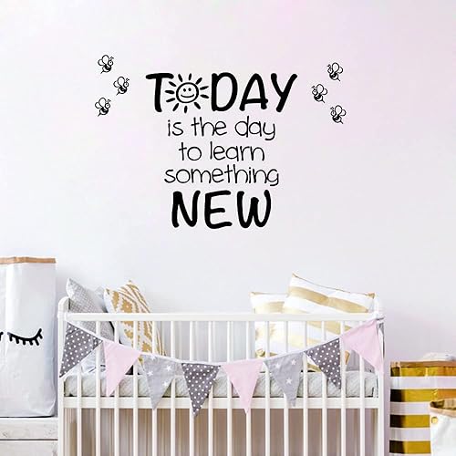Miniatura 7 de ANFRJJI Calcomanía de pared con palabras inspiradoras de Love Learning, Start Now  Little Bee and Sun Smile PVC extraíble para decoración de