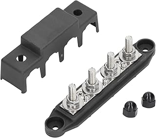 Yuecoom Bloco de distribuição de bateria, barra de barramento de bloco de distribuição de energia com tampa M8 pinos de terminal 250 Amp classificação para trailer automotivo marinho (preto)