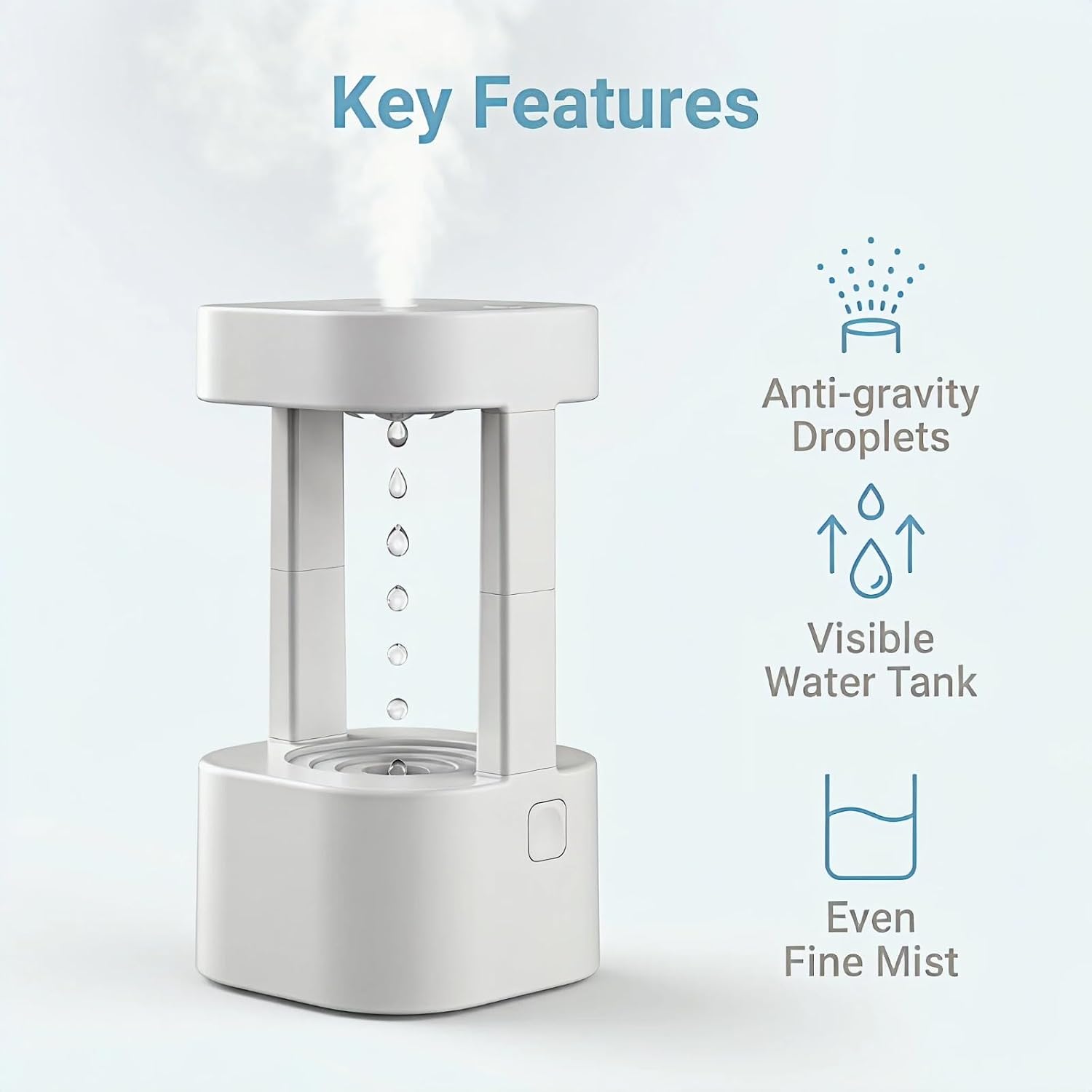 Anti Gravity Humidifier, Levitating Desk Fountain with 7-Color Mood Light & Raindrop Water Effect, 3-in-1 Mini Indoor Water Feature for Home Office Bedroom