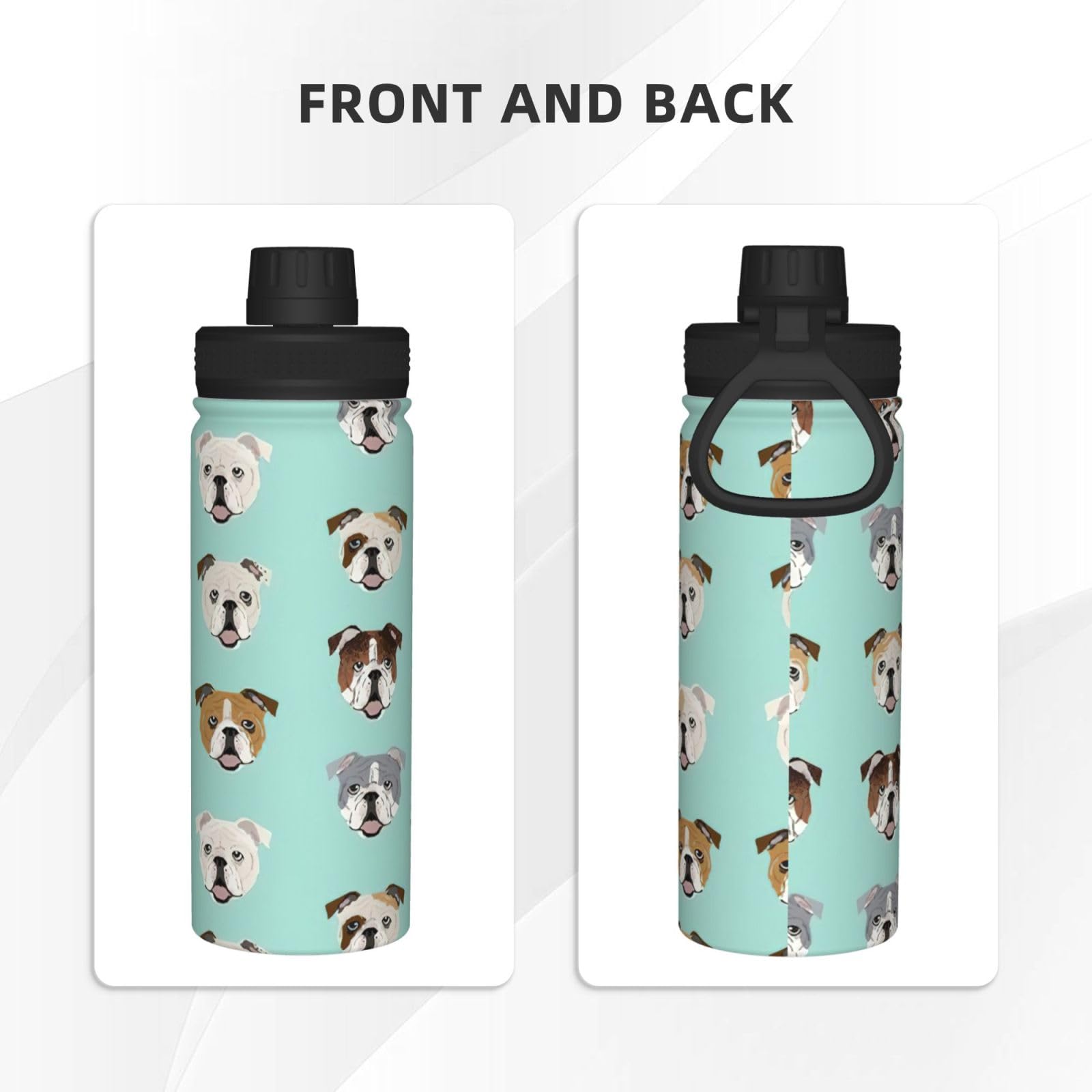 Borraccia termica con stampa di bulldog inglese, 510 ml, in acciaio inox, a doppia parete, con coperchio a prova di perdite