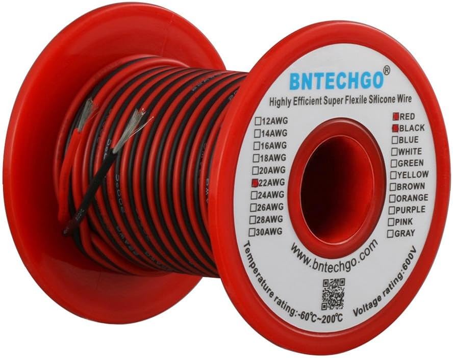 BNTECHGO 22 Gauge Silicone Wire Spool Red and Black Each 50ft 2 Separate Wires Flexible 22 AWG Stranded Tinned Copper Wire