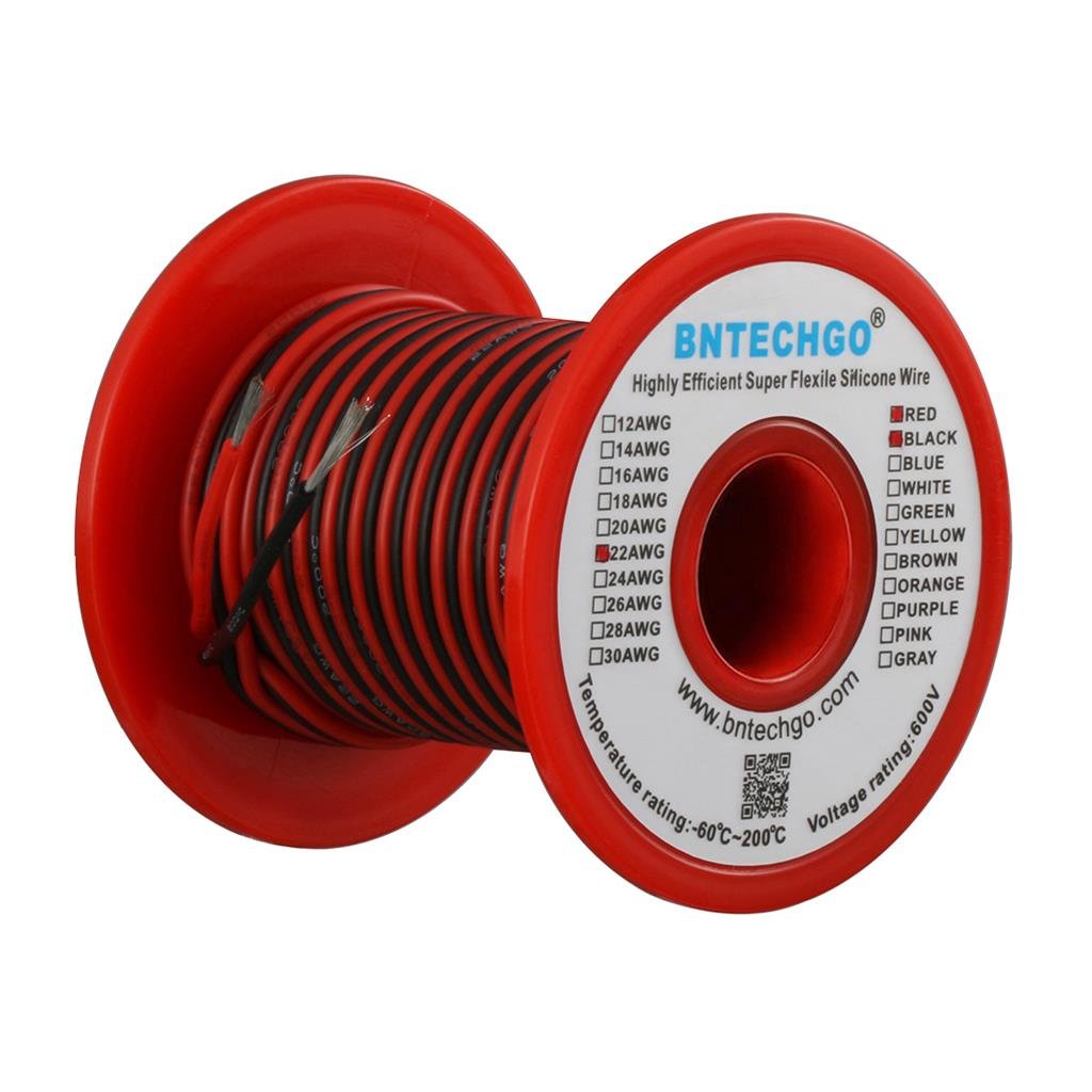 BNTECHGO 22 Gauge Silicone Wire Spool Red and Black Each 50ft 2 Separate Wires Flexible 22 AWG Stranded Tinned Copper Wire