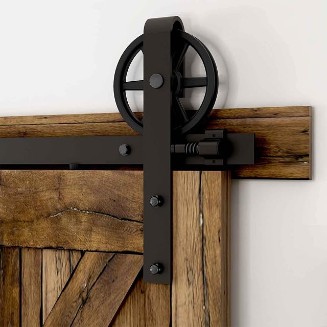 CCJH 6FT(182cm) Big Wheel Sliding Barn Door Hardware Kit, Vintage Sliding Barn Door Closet Hardware Track System for Single Wooden Door, Upgrade