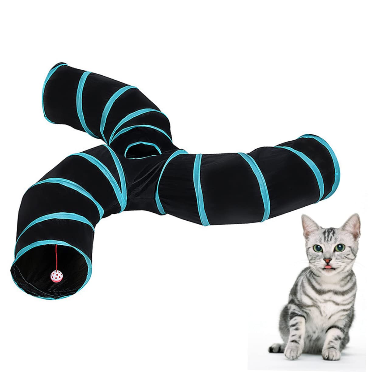 Tunnel pour Chat en Polyester, 3 Voies en S, Pliable et Portable, Jouet Interactif pour Chat, Jeu la Maison