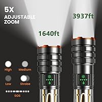 Vista 3 de Linternas de camping de alto lúmenes, linterna recargable, 11 modos, 5000 mAh, impermeable, potentes linternas LED tácticas con zoom para camping