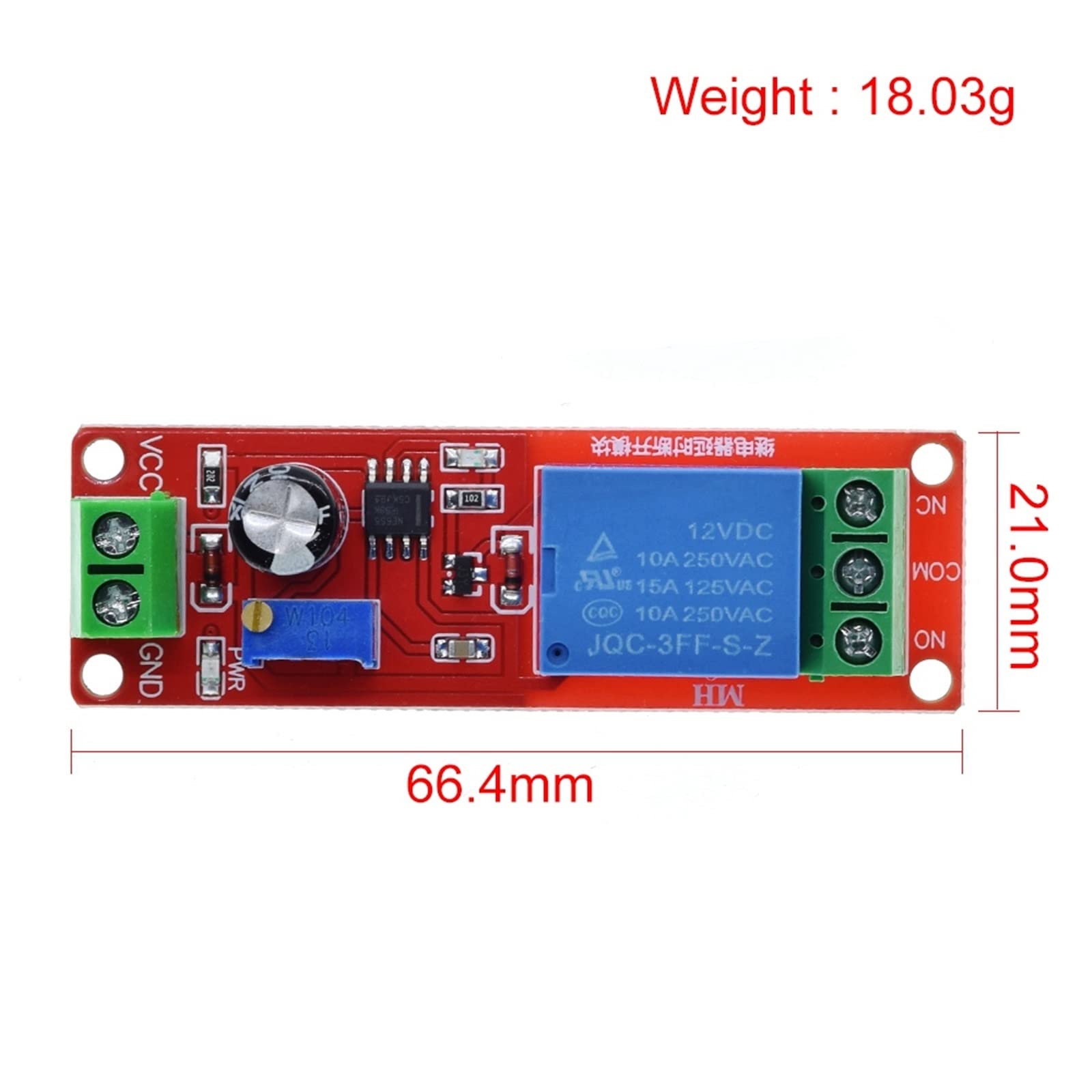 1 Uds NE555 temporizador interruptor módulo ajustable de relé retardo tiempo DC 12V escudo 0~10S