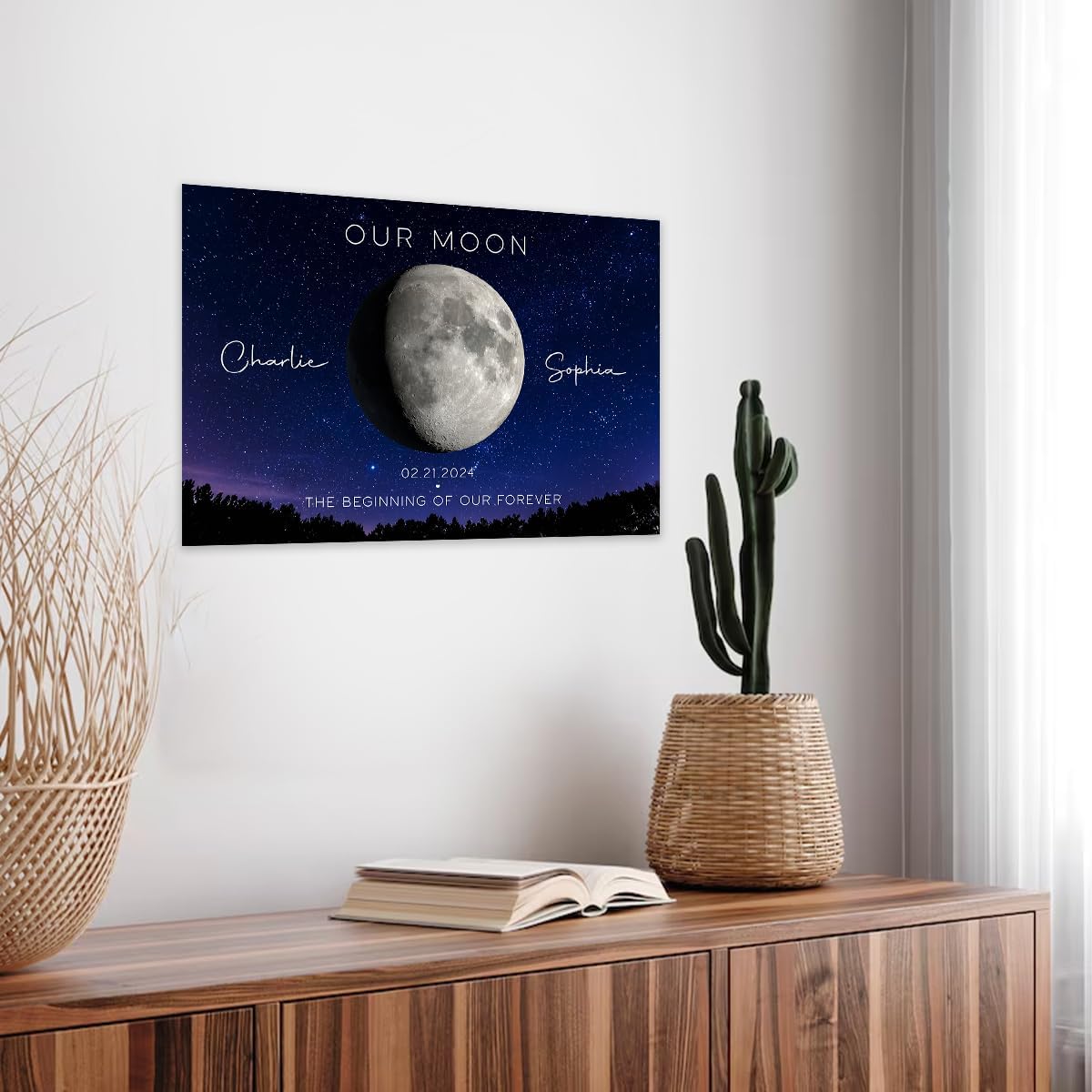 giftygifts Our Moon Couple Gift Moon Phase Art Anniversary for Wife, Gift for Husband Wedding Anniversary Personalized Poster, Custom Moon Phase Art for Girlfriend with Her Birthday, Anniversary Date - Image 3