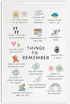 Vexilon Positive Affirmation Poster, Care Mental Health Poster Canvas Print, Inspirational Quotes for Walls Psychologists, Social Workers Counseling Office and Home Decor