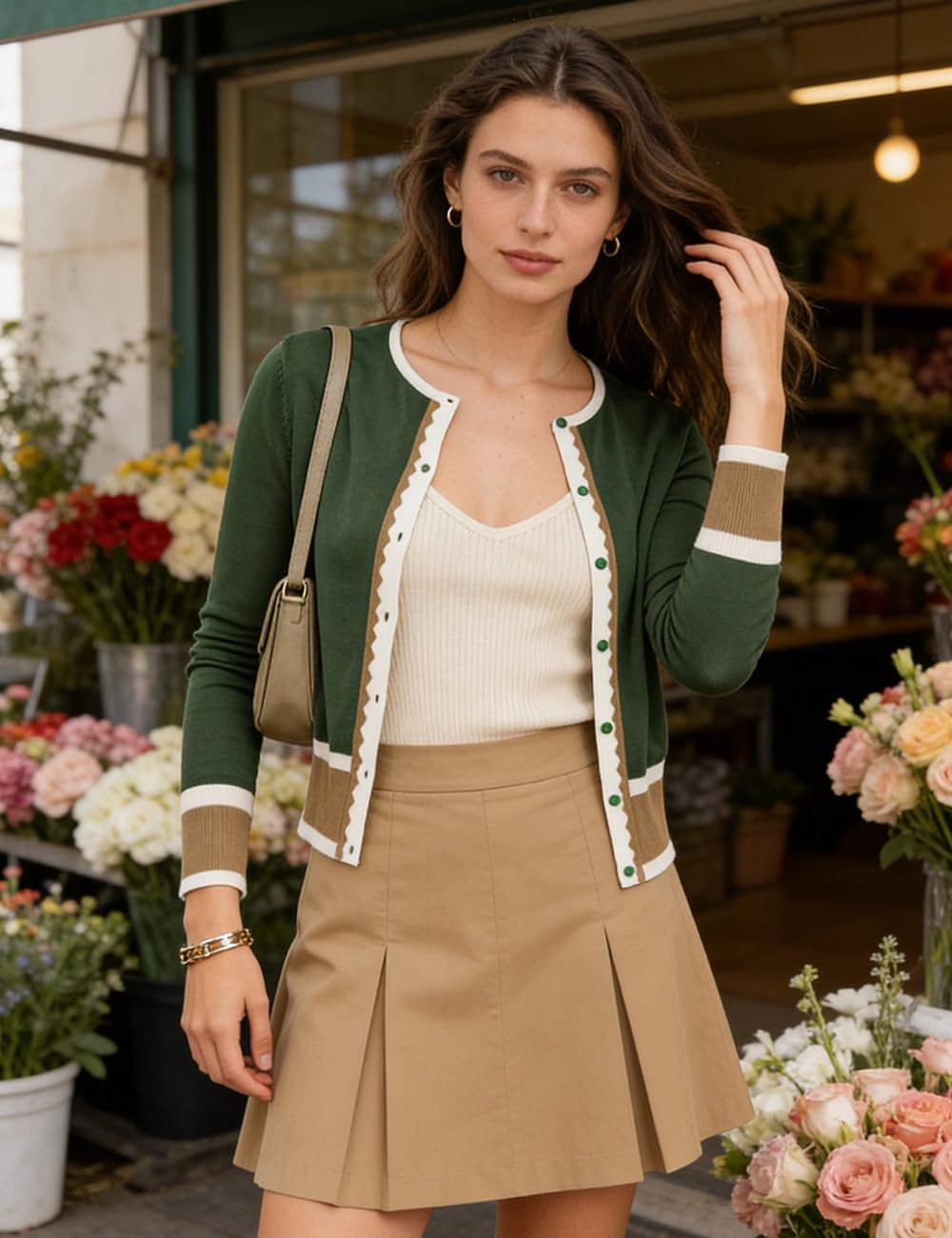 Belle Poque Damen Strickjacke Langarm Rundhals Cardigan Pullover
