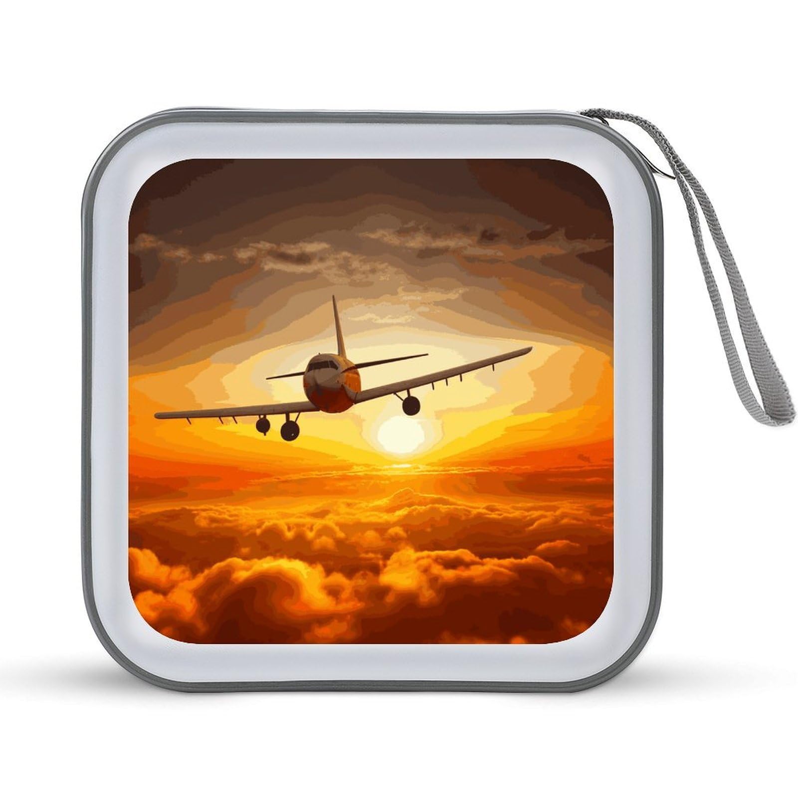VstaDank Aircraft Plane at Sunset CD Case with Hand Strap Lightweight DVD Wallet Holder 40 Capacity CD/DVD Case Wallet Protective CD Wallet CD/DVD Portable Storage Binder for Car Home Office