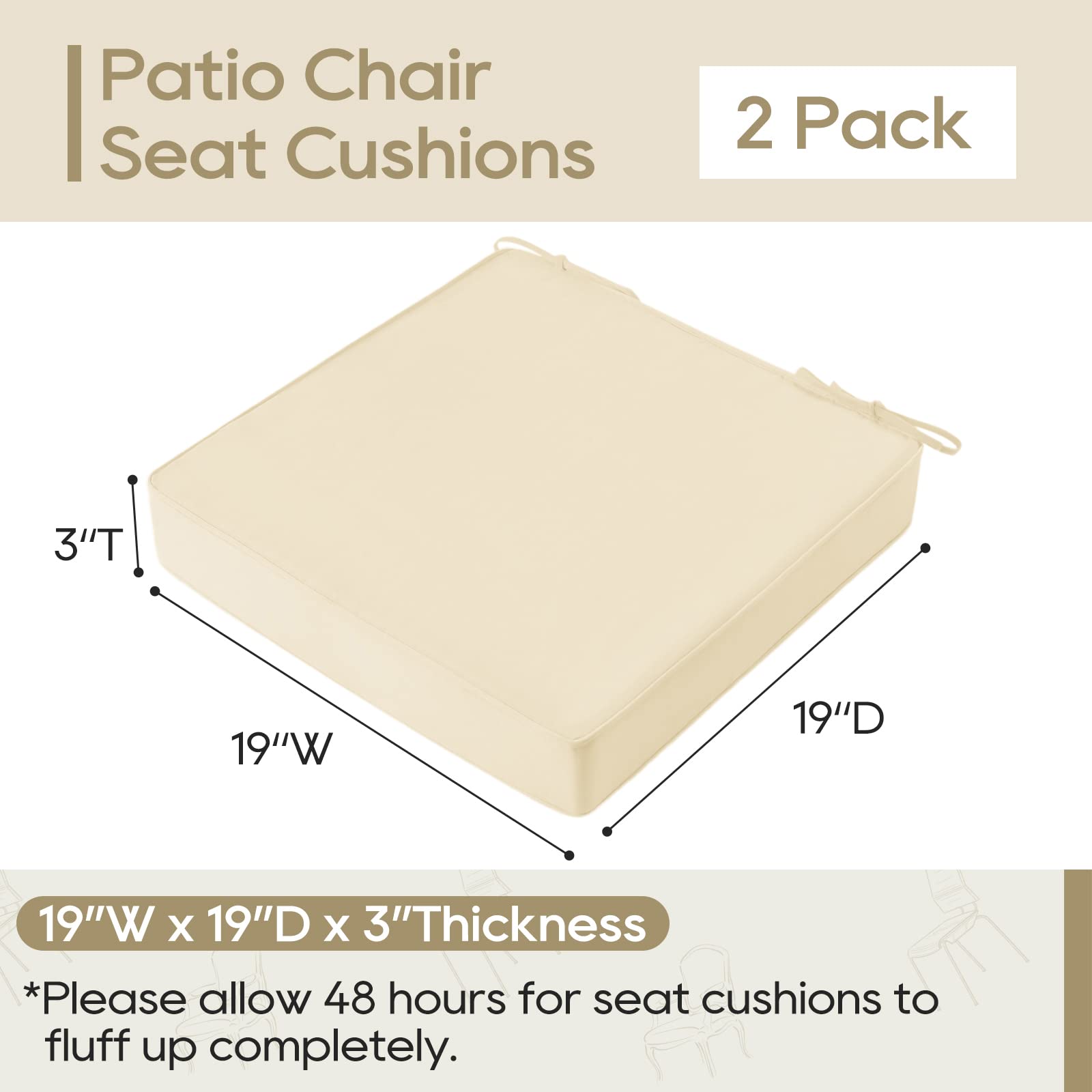 LOVTEX 19x19 Outdoor Chair Cushions Set of 2, Waterproof Patio Cushions