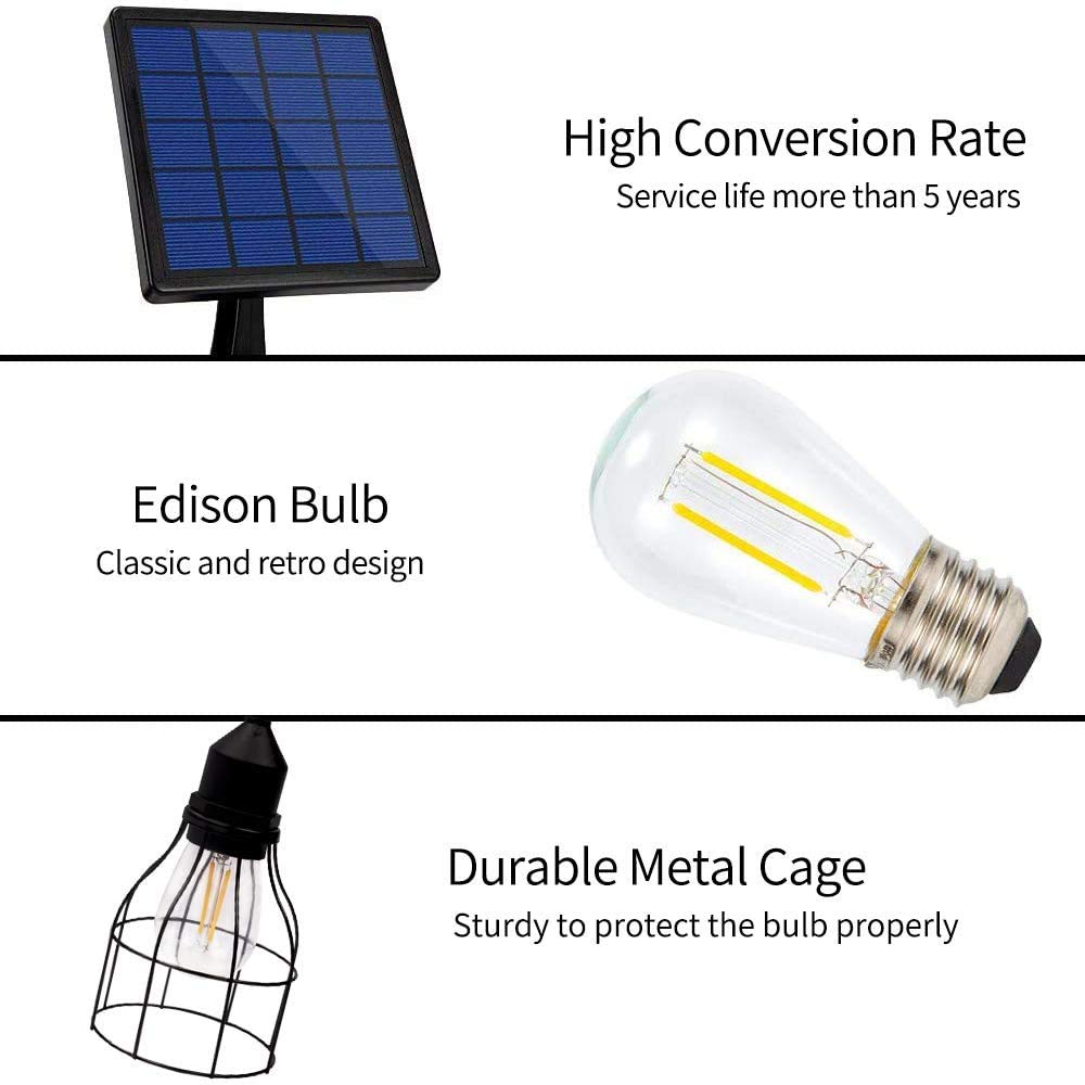 Lampada a Sospensione Solare Classica E27 LED da Appendere all'aperto a Energia Ssolare, Luce Sensibile Capannone Impermeabile, Lampada a Sospensione per Fienile, Giardino, Cortile, Balcone