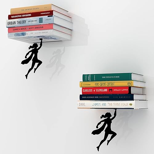 Miniatura 5 de Artori Design Estantería Flotante para Niños, Estante de Libros de Metal Invisible, Estantería de Pared Decorativa para Amantes de los Libros (2 x