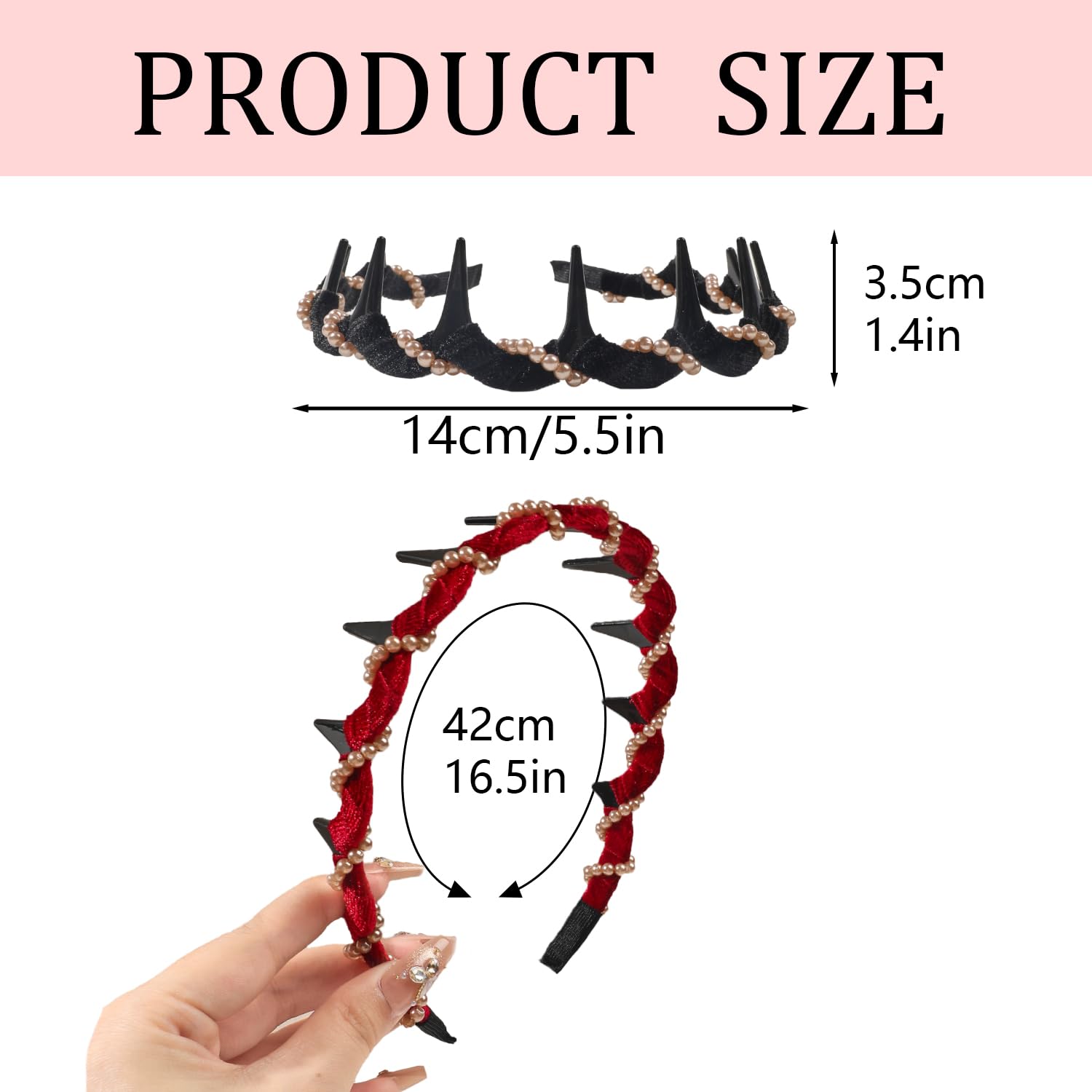Ivyu 3 Pcs Vintage High Cranium Artificial Pearl Hairband with Teeth Grip - Elegant Non-Slip Knotted Pearl Headband Hoop for Women & Girls, Fashion Hair Accessories Gift