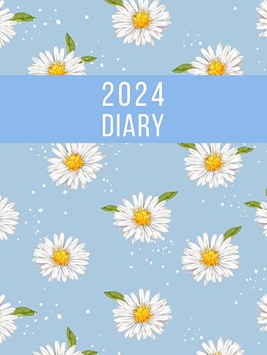 2024 Diary A4 Page A Day: One Page Per Day Daily Hardback Diary Planner &amp; Organiser for 366 Days, Dated from Jan 2024 to Dec 2024, Fully Lined Journal ... To-Do List and Notes | Blue Daisy Flower