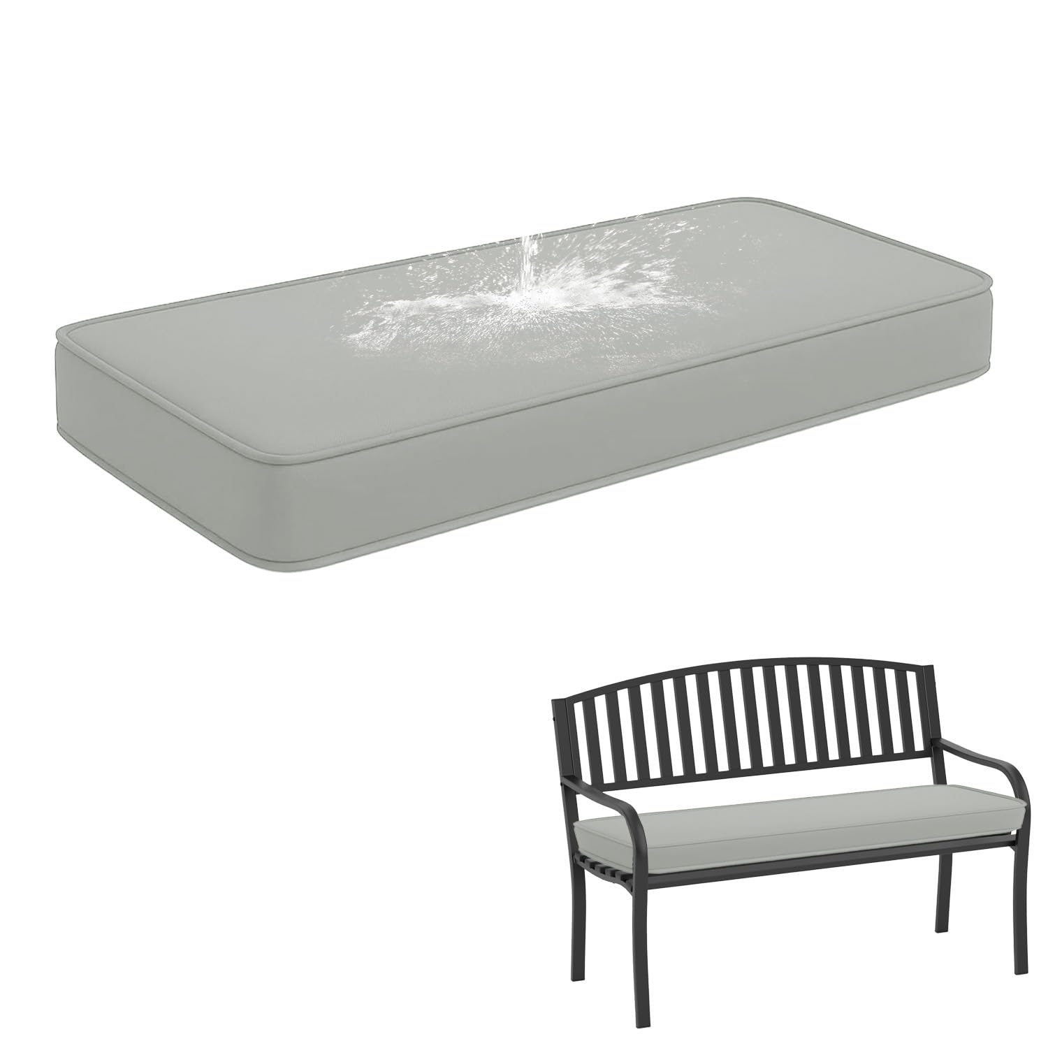 Waterproof Outdoor Bench Cushion with Non-Slip Base & Ties, 50D High Density Foam Bench Seat Cushion, Removable Zipped Cover for Garden, Patio or Window Seat,Light gray,200X50X5cm