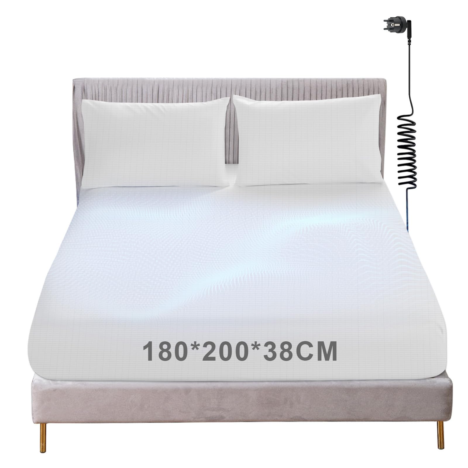 Lenzuolo di messa a terra conduttivo, Grounding Bed Sheet, Tappetino da terra secondo la norma UE, con 5% fibra d'argento e 95% cotone biologico, per Sonno Migliore Recupero Energetico (180x200cm)