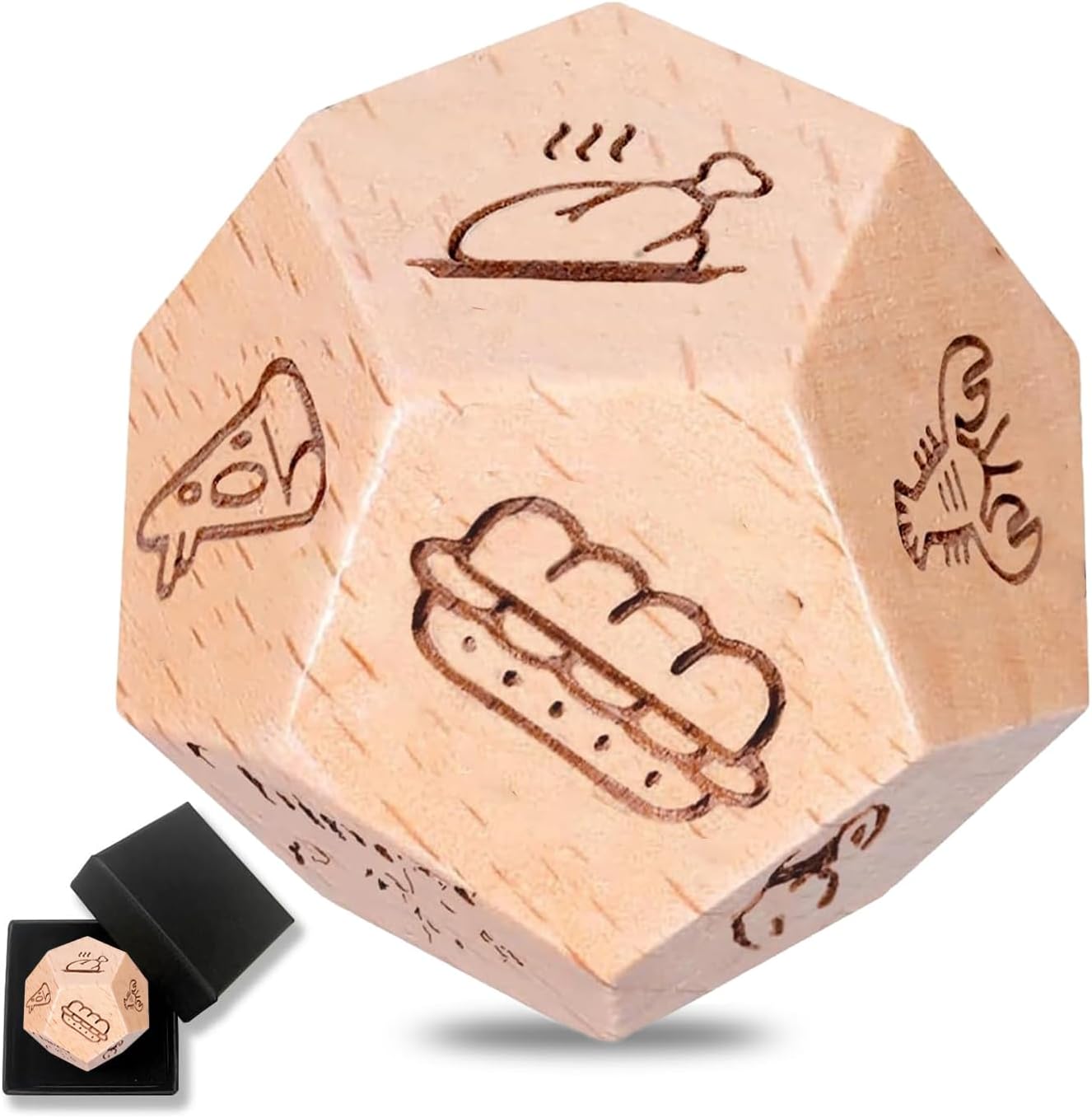 Wood Food Decision Dice Date Night Dice for Couples Anniversary Valentines Day Gifts for Him Her Husband Wife 12 Sided Food Dice Decider Funny Gift Ideas