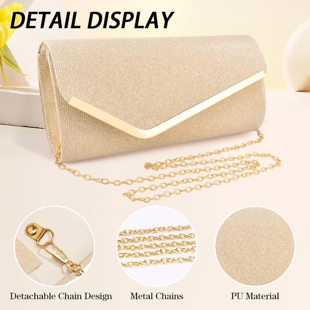 Bolso Mujer Clutch Elegante Fiesta de Noche Brillante Monedero del Banquete Crossbody con Cadena Desmontable para Boda Banquete Vacaciones