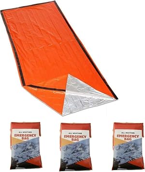 Emergency Sleeping Bag Survival Bag 3 Pack,Portable Emergency Blanket Survival Gear,Waterproof Thermal Sack for Camping, Hiking, Outdoor, Activities & Travel, Durable, Lightweight Compact Blanket.