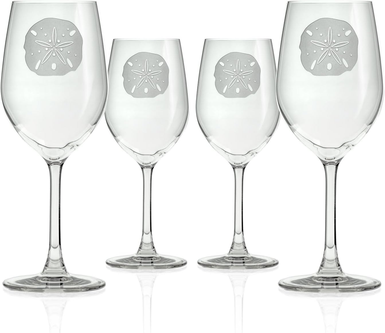 Rolf Glass Sand Dollar White Wine Glass | 12 ounce Stemmed Wine Glasses | Set of 4 | Lead-Free and Diamond-Wheel-Engraved Glass | Made in the USA