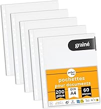 perfect line 200 x DIN A4 Clear Document Wallets for DIN A4 Transparent Plastic Sleeves Grained 60 Micron Made in EU