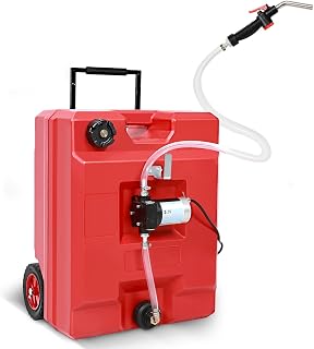Portable Fuel Caddy Tank with 12V DC Electric Fuel Oil Transfer Pump for Gasoline Diesel, Reversible Pumping, Overheat Protection, Switch Control, Adjustable Handle, Sturdy Wheels, 12.5 Gallon