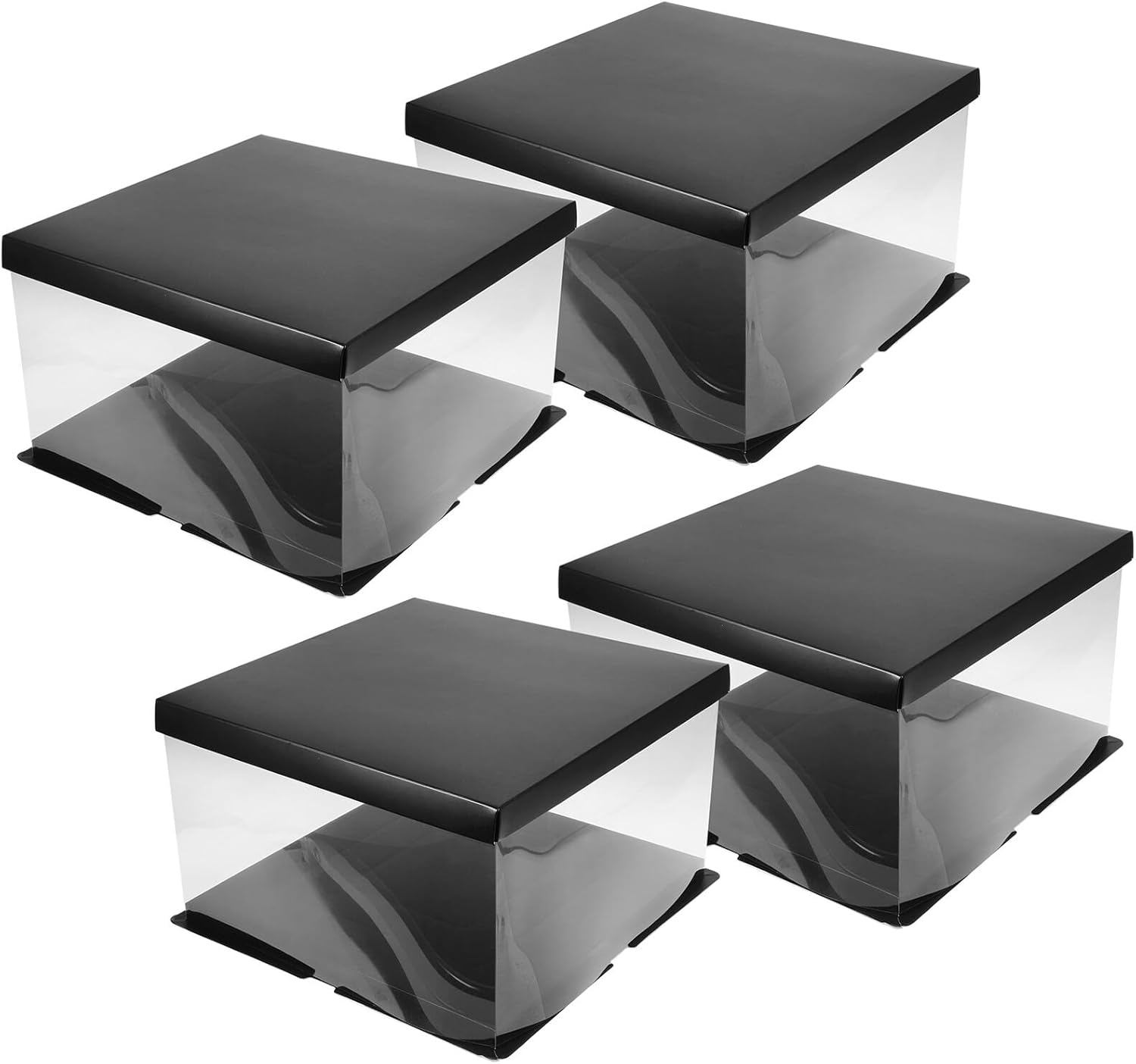 4pcs 10-inch Square Birthday Cake Boxes Black Single Layer 30x30x18cm Portable Bakery Packing Holders for Wedding Party Display