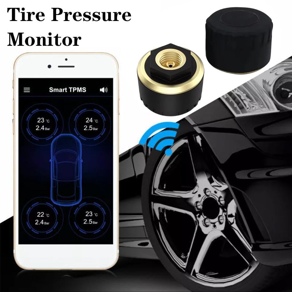Système de surveillance de la pression des pneus, capteur de pression des pneus TPMS sans fil Bluetooth en temps réel pour voitures, vélos, moteurs, universel pour iOS Android (4 pièces)