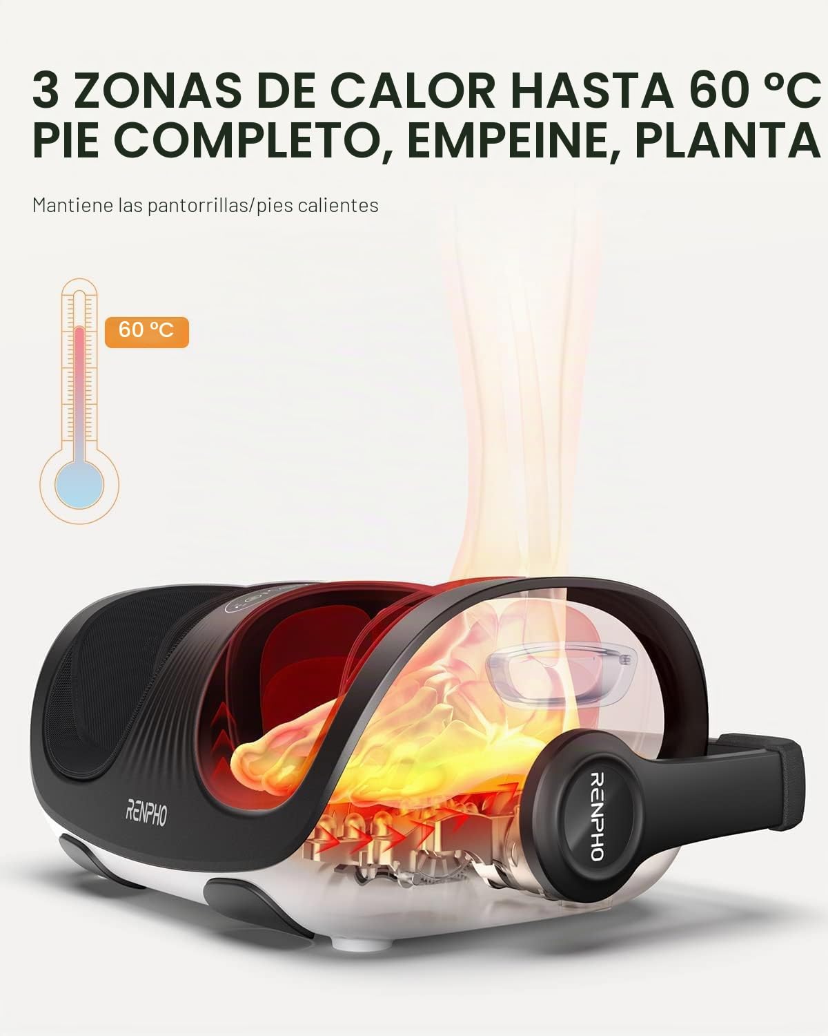 Masajeador de pies RENPHO,Masajeador shiatsu con asa para piernas y pies con función de calor y control remoto,Masaje de amasamiento profundo y de pantorrillas con rodillo,Estimula la circulación